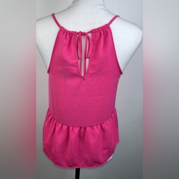 Olive & Oak Spaghetti Strap Peplum Babydoll V-neck Blouse in Aruba Pink Sz S NWT - Picture 3 of 5